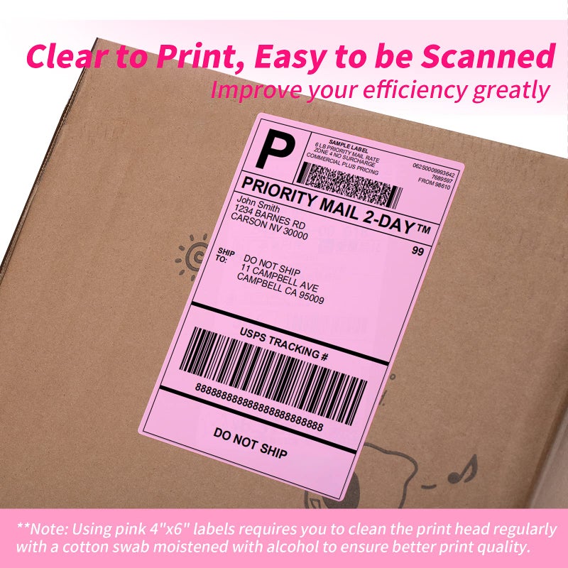 Memoking ملصقات حزمة Memoking - ملصقات حرارية قابلة للطي مقاس 4 بوصات × 6 بوصات، ملصق شحن مباشر ذاتي اللصق، ورق طابعة ملصقات حرارية خالية من BPA، متوافق مع Rollo وMUNBYN وZebra وFargo، 500 قطعة - وردي - Image 2